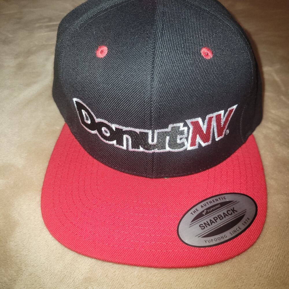 Donut NV Snapback Hat Black Red Two Tone Yupoong Classics Baseball Cap Merch